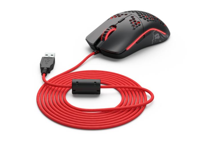 Red Ascended Paracord Cale with Model O Mouse 