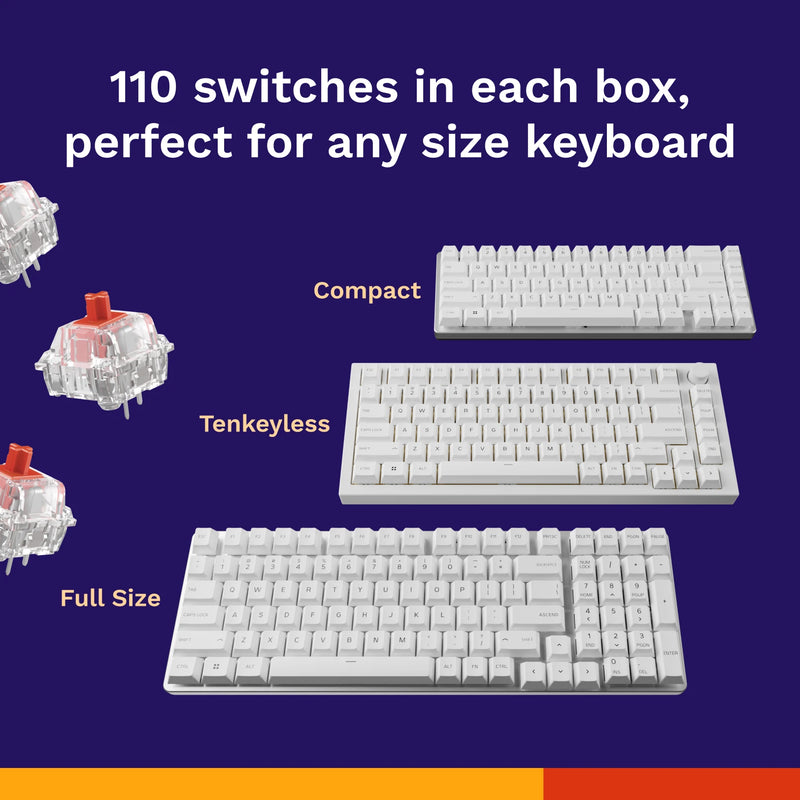 110 switches in each box, perfect for any keyboard size