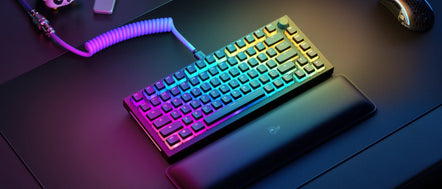 a keyboard with a colorful light