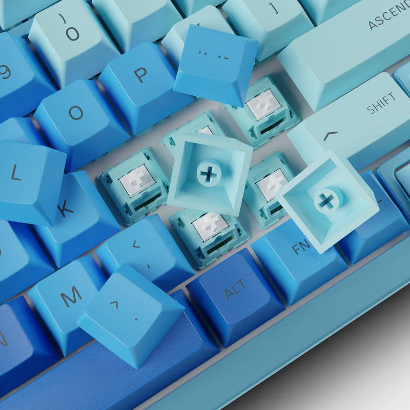 GPBT Ocean Keycaps close up with Lynx switches underneath
