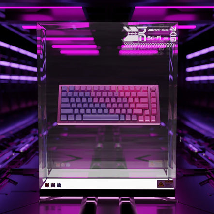 a keyboard in a glass case