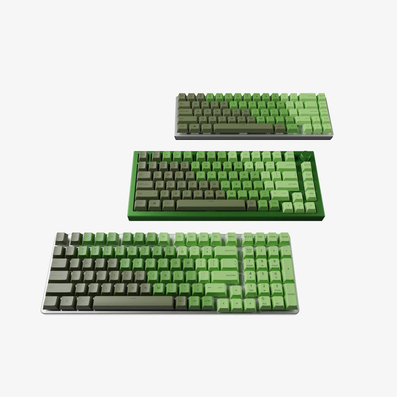 GPBT Olive keycaps on 96%, 75%, and 65% keyboards