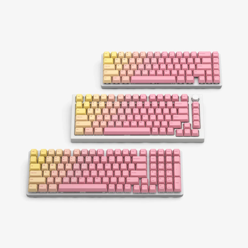 GPBT Grapefruit Keycaps on 100%, 75%, and 65% keyboards