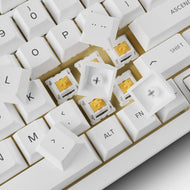 GPBT Arctic White keycaps close up with some keycaps flipped over
