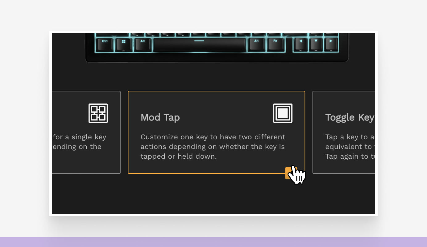 Select Mod Tap as the modification type in Glorious CORE