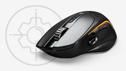 a black computer mouse with a white background