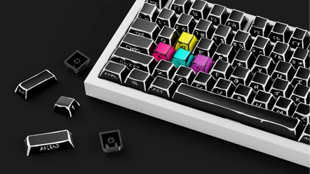 a keyboard with different colored keys